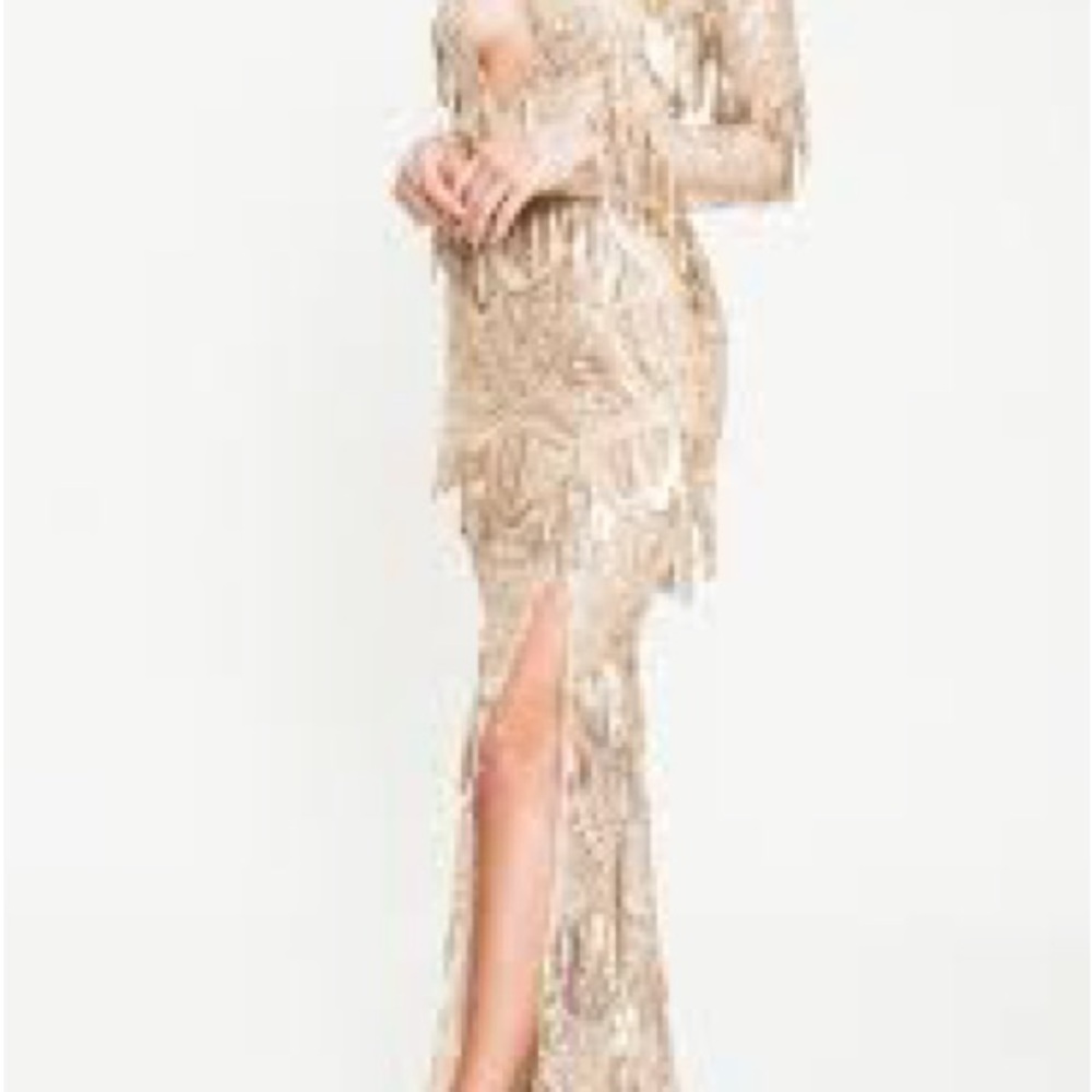 L'ATISTE Gold Sequin Long Sleeve Dress